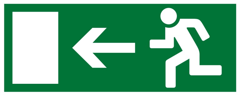 Знак «Направление к эвакуационному выходу налево»